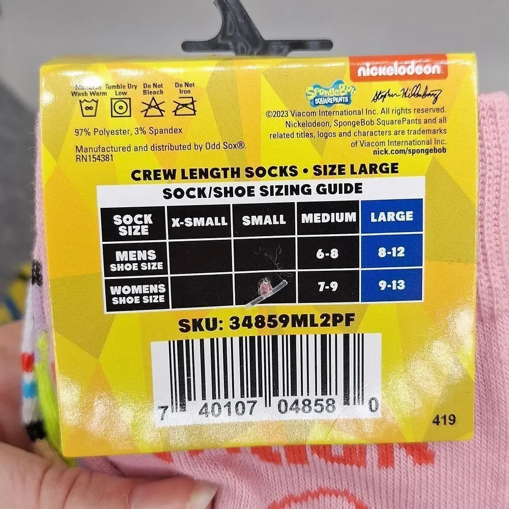 SpongeBob's squarepants and Patrick crew socks